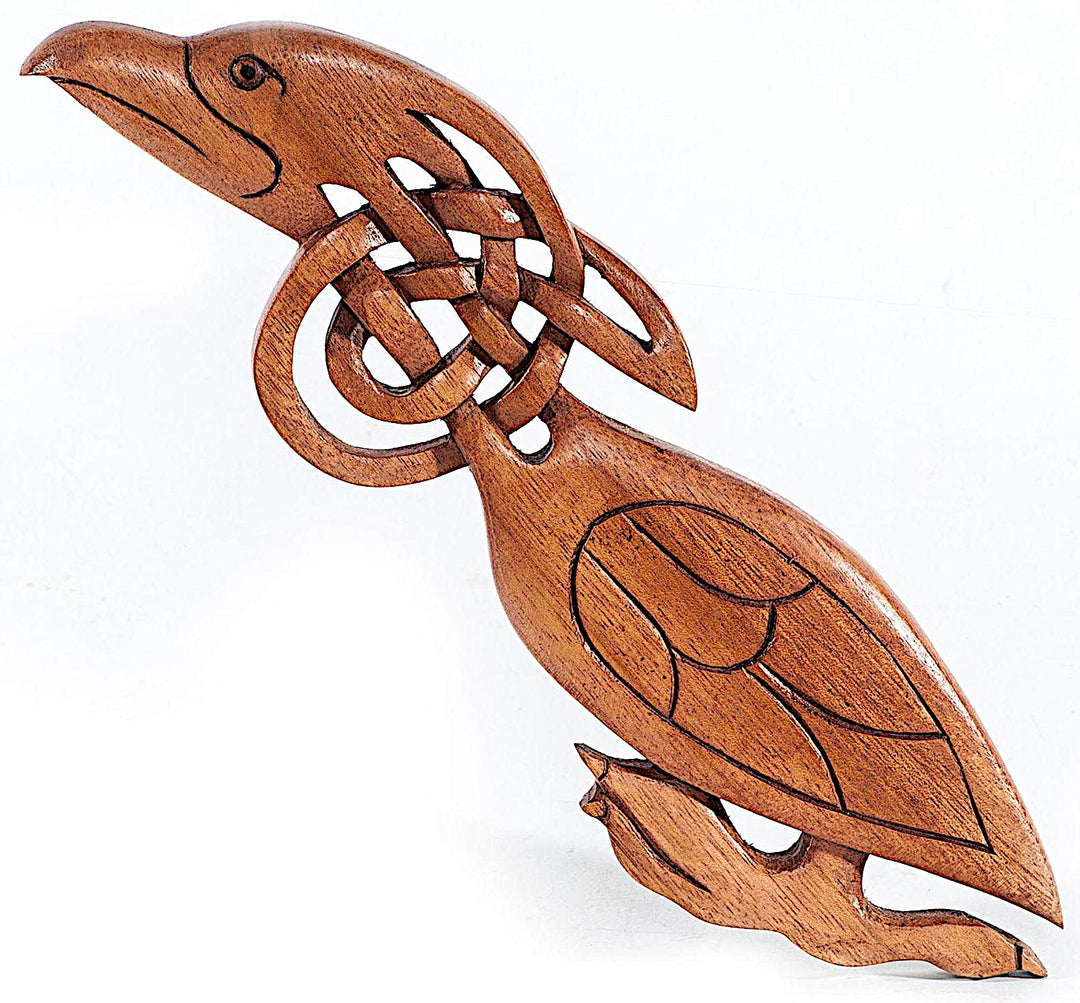 Windalf Vintage Celtic Holzbild Wandbild Celtic Raven 27 cm Links schauend Vikings Odins Raben Vikin