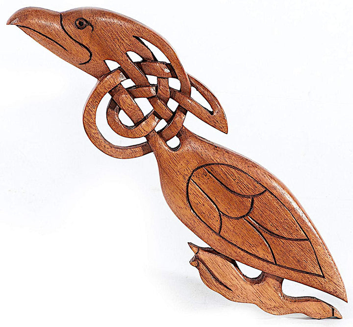 Windalf Vintage Celtic Holzbild Wandbild Celtic Raven 27 cm Links schauend Vikings Odins Raben Vikin