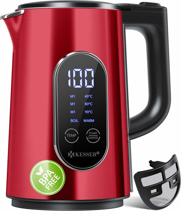 KESSER® Wasserkocher Edelstahl 1.5 Liter | LED-Anzeige | 4-Modi Temperatureinstellung 40°C-100°C | 3