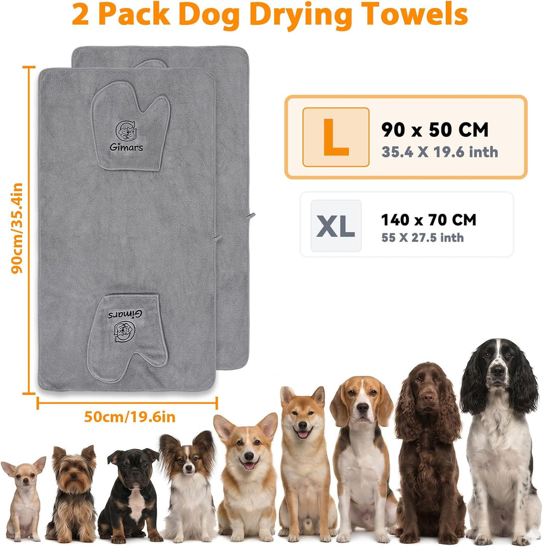 Gimars Thickened Pet Drying Towel with Gloves 90×50cm, 2 Pack, Gray 90×50cm 2er, 90×50cm 2er