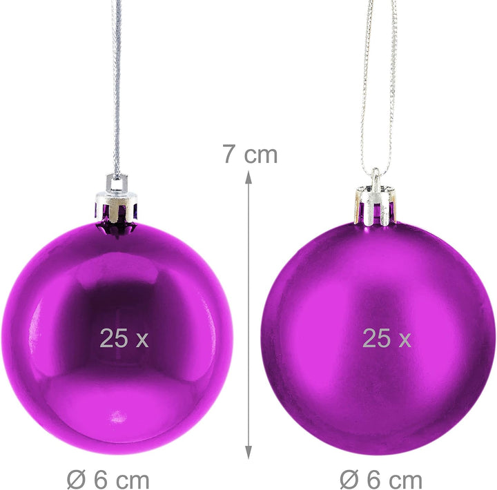 Relaxdays Weihnachtskugeln 50er Set, Weihnachtsdeko, matt &amp; glänzend, Christbaumkugel ∅ 6 cm, Weihna