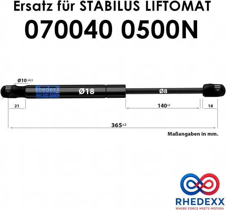 Gasdruckfeder Ersatz für Stabilus Lift-O-Mat 070040 0500N RhedexX® Gasdruckdämpfer mit dynamischer D
