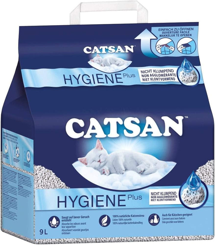 Catsan Hygiene Plus – Weisse Hygienestreu mit Extra-Mineralschutz (18L (2x9L)), 18L (2x9L)