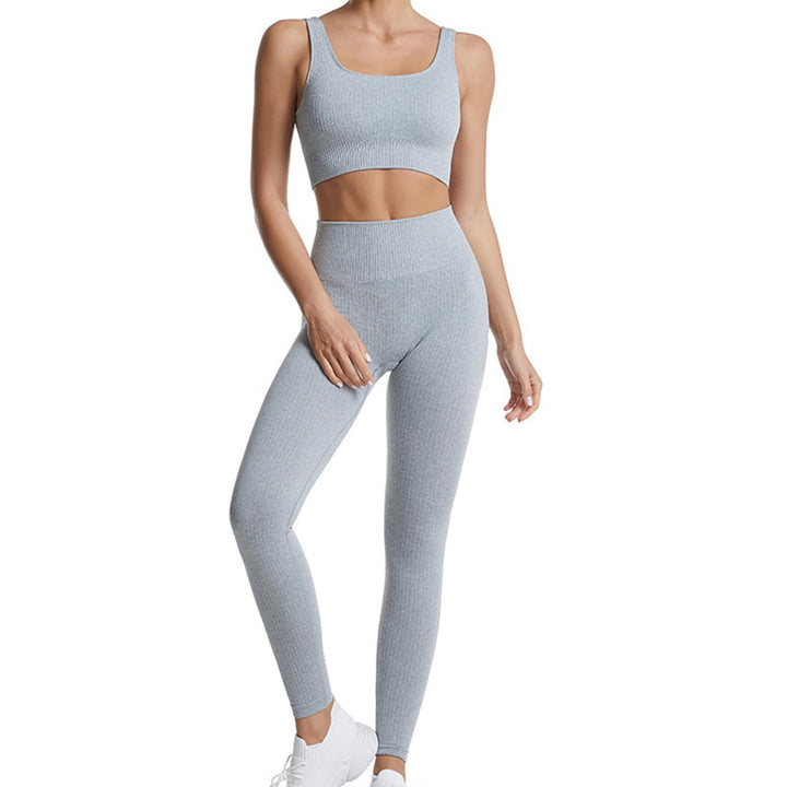 Damen Sportanzüge Jogginganzug Sport Sets 2 Teilig Workout Outfit Set Sport Crop Top+Hohe Taille Yog