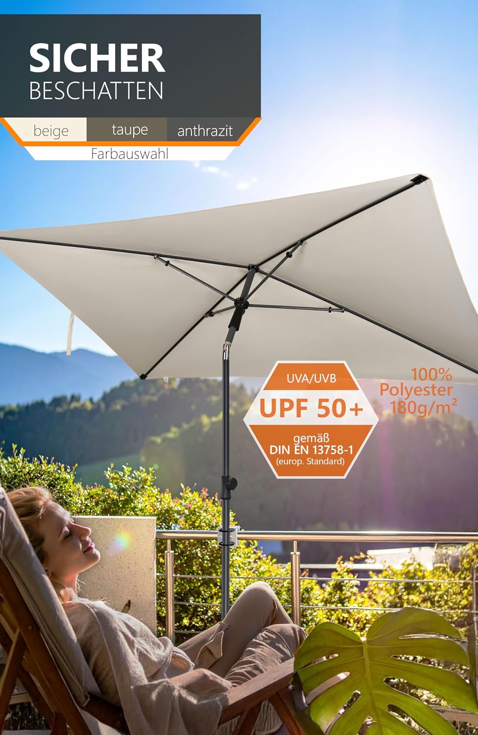 4smile Sonnenschirm Balkon SunnyShade Plus, mit Sonnenschirmhülle - Sonnnenschutz Balkon SET, Beige