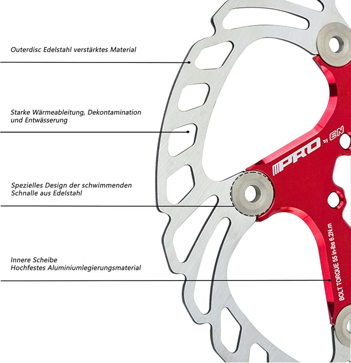 Fahrradscheibenbremsscheibe 160mm 180mm 203mm Mountainbike Schwimmscheibenrotor(Rot 203 mm) Rot 203m