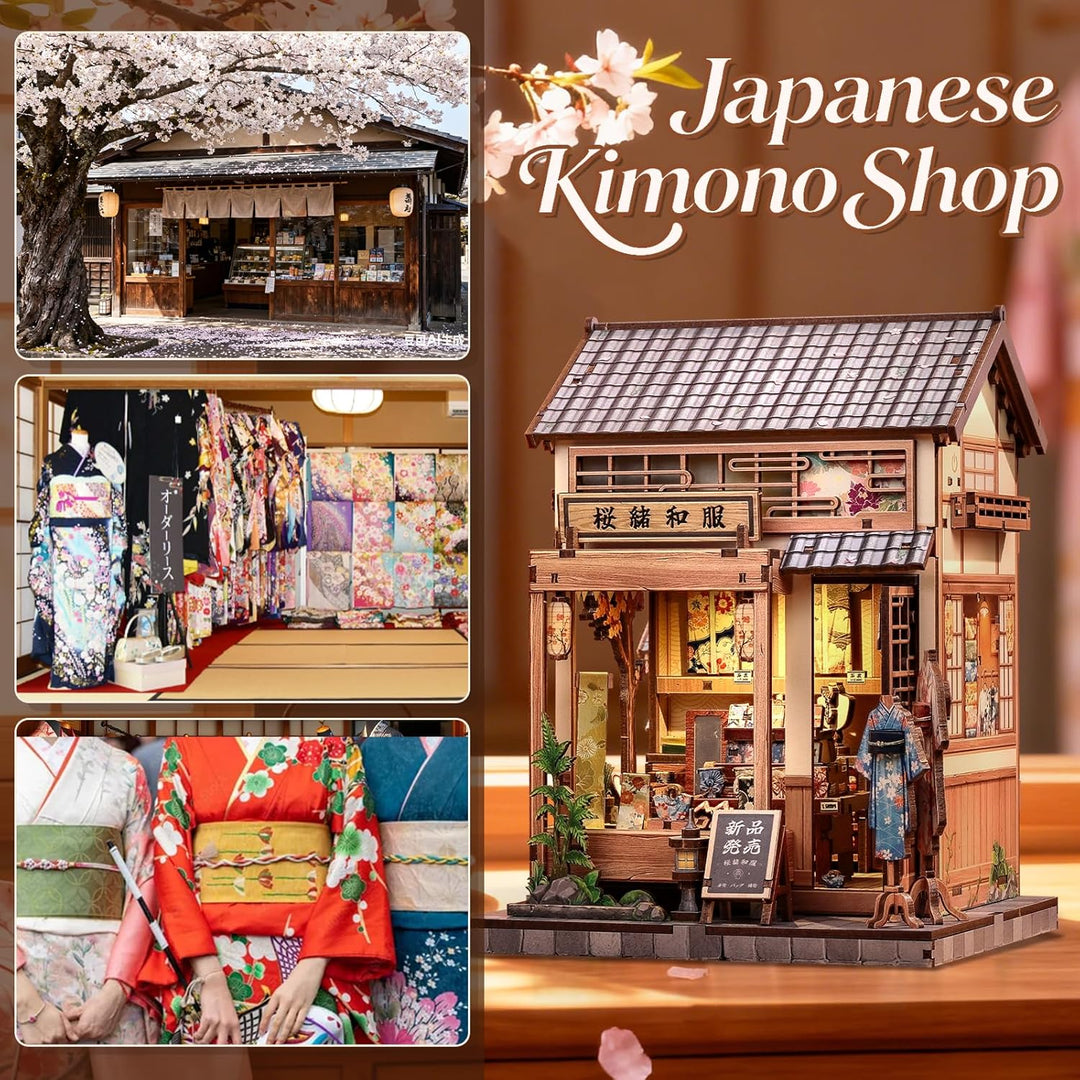 CUTEBEE Japanese Sakura Kimono Book Nook Kit - DIY Puppenhaus 3D Holzpuzzle Erwachsene, Miniatur Hau