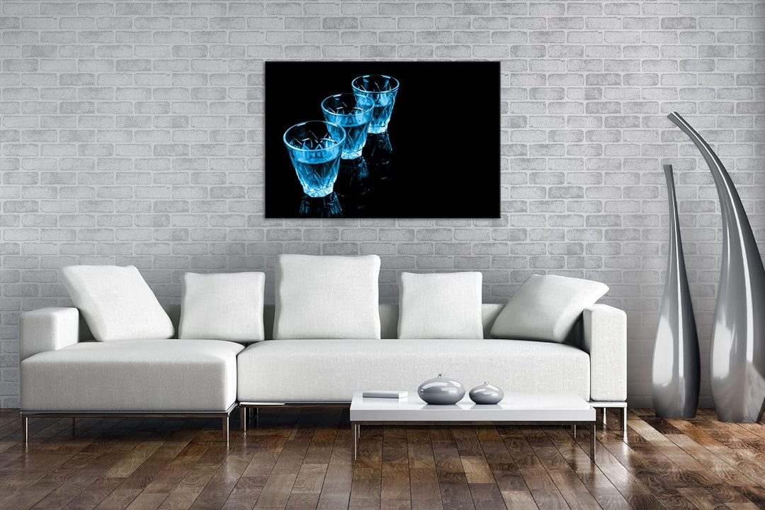 deyoli Dark Shots mit Whisky Format 60x40 Effekt: Monocrome Blau als Leinwandbild, Motiv fertig gera