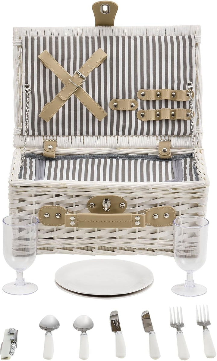 casa.pro Picknickkorb für 2 Personen Picknick-Set mit Kühltasche inkl. Geschirr Besteck Korkenzieher