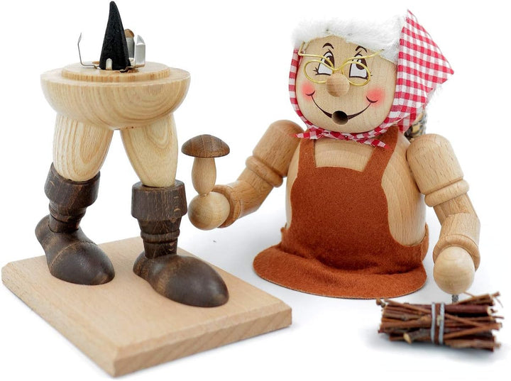 Kuhnert - Original Erzgebirgische Holzkunst Räuchermann Räucherfigur 23cm - Reisigfrau, Reisigfrau