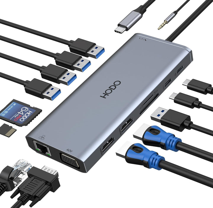 HODO Dockingstation Laptop 2 Monitore, Docking Station USB C Triple Display | 14 in 1 USBC Hub, 2 HD