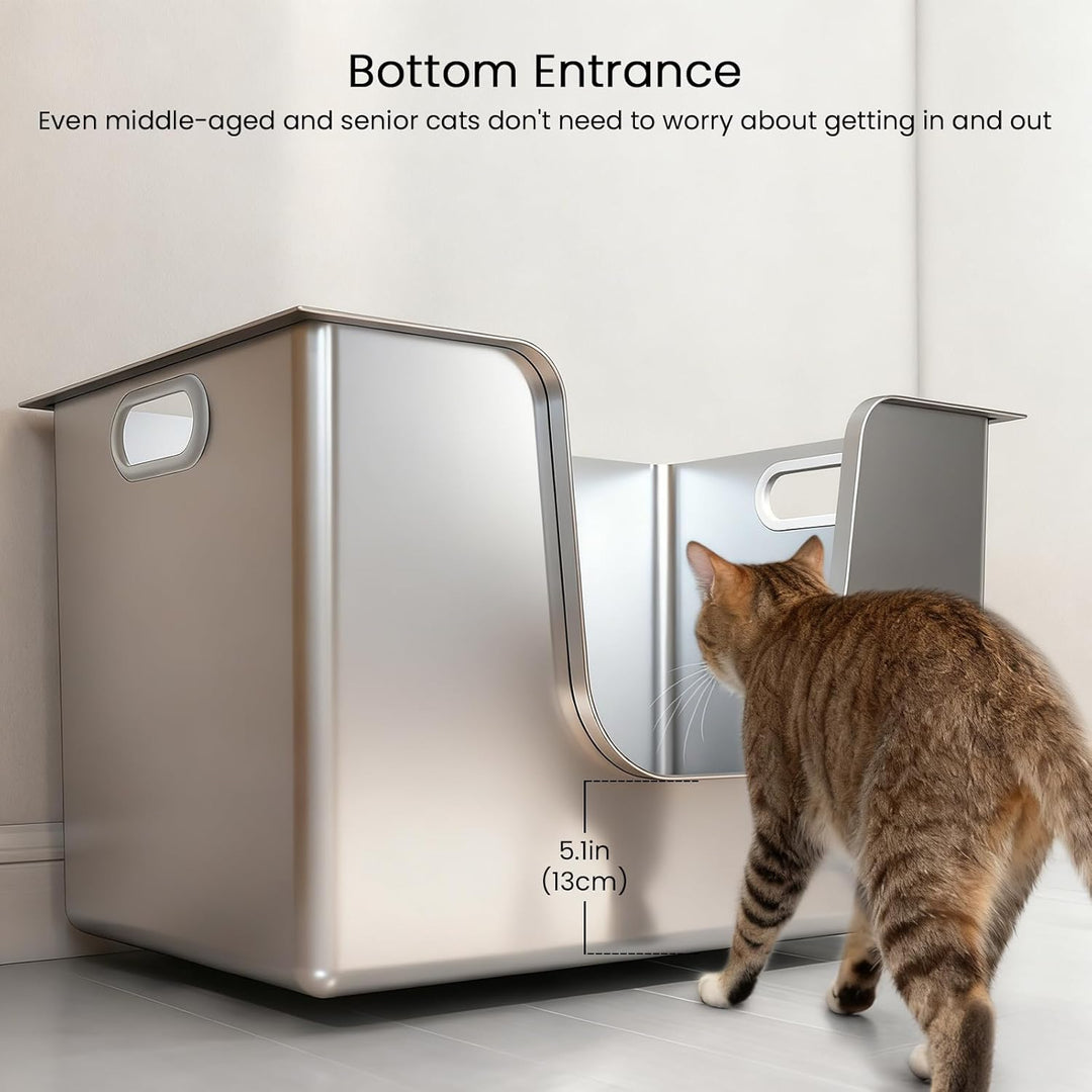PTLOM Lebensmittelechtes Katzenklo Edelstahl XXL Katzentoilette 30cm Hohe Ränder Rostfrei,Auslaufsic