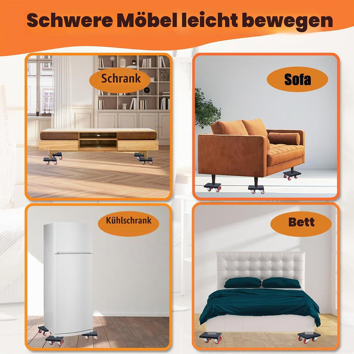 Qingning Möbel Transportroller Set, 4 Möbelroller &amp; 1 Lastenheber für Schwere Möbel, 500kg Tragfähig