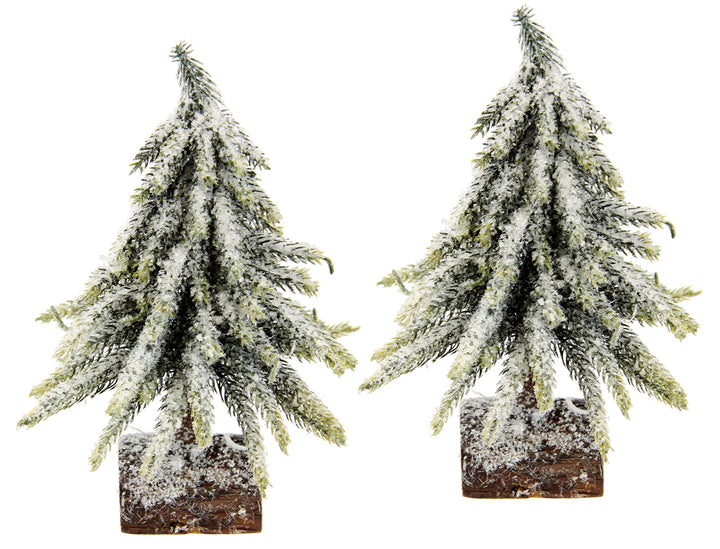 Künstlicher Mini Tannenbaum geeist und beschneit auf Holzfuss Kunstschnee Kleiner Christbaum Tischde