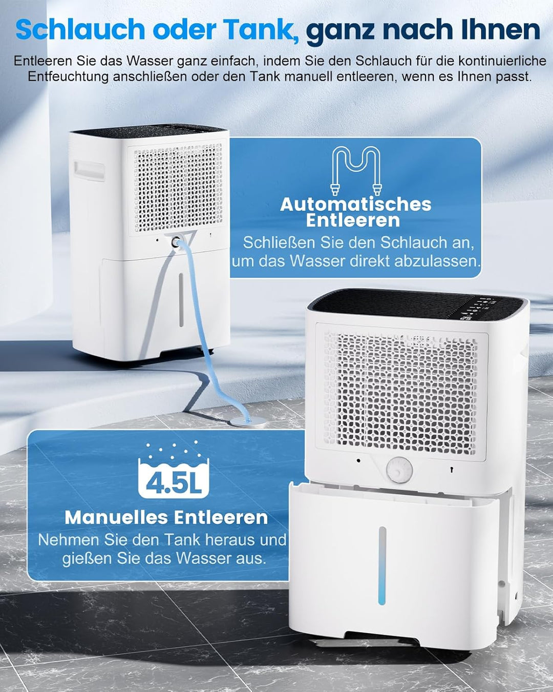 Luftentfeuchter Elektrisch, 30L/Tag Leistungsstarker Entfeuchter mit LED Anzeige,Timer, Wäschetrockn