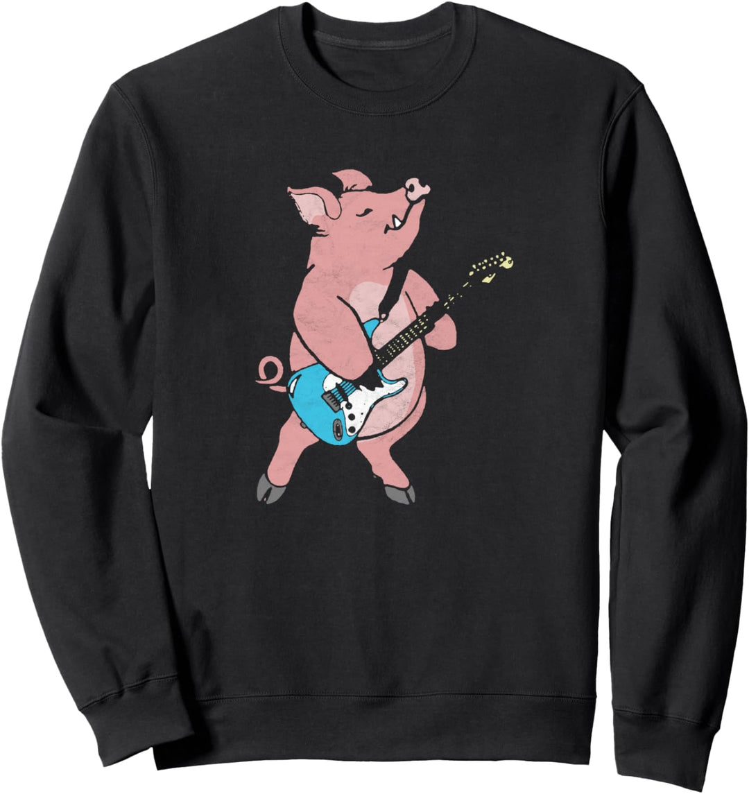 Pig Playing Electric Guitar Rock & Roll Funny Music Sweatshirt