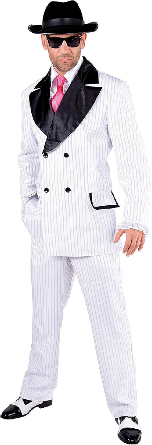 M217206-L weiss Herren Gangster-Mafia-Ganoven Kostüm Gr.L L=56 Masstabelle beachten Mehrfarbig, L=56