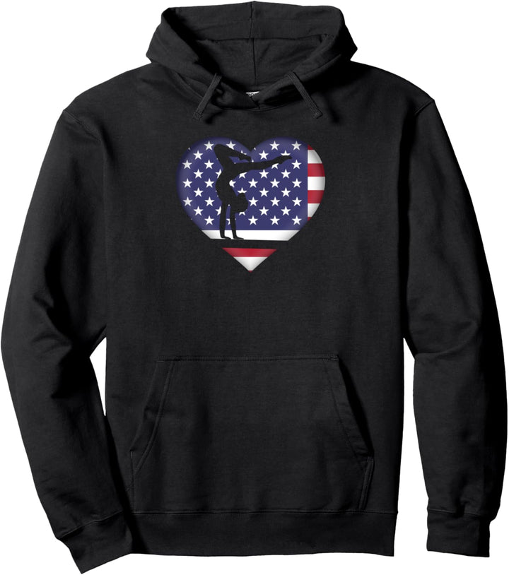 Balance Beam Girls Gymnast Womens Gymnastik American Flag Pullover Hoodie
