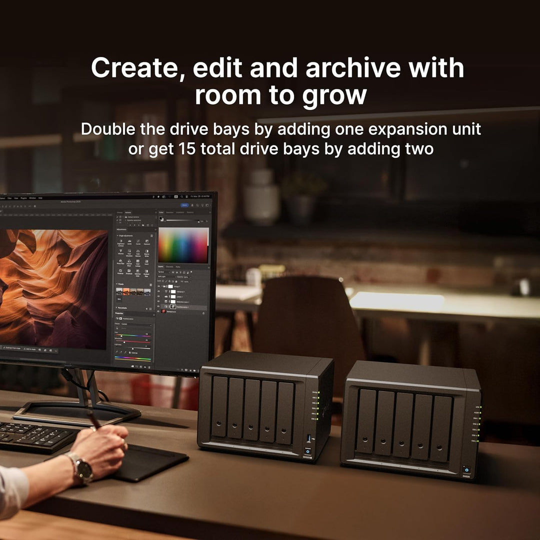 Synology Erweiterbares NAS-Kit mit 5 Schächten, DS1525+ AMD RyzenCPU mit 8 GB Speicher, 2,5 GbE Stan