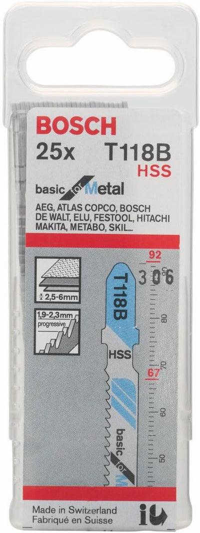 Bosch Accessories Professional 25x Stichsägeblatt T 118 B Basic for Metal (für Stahlbleche, Zubehör