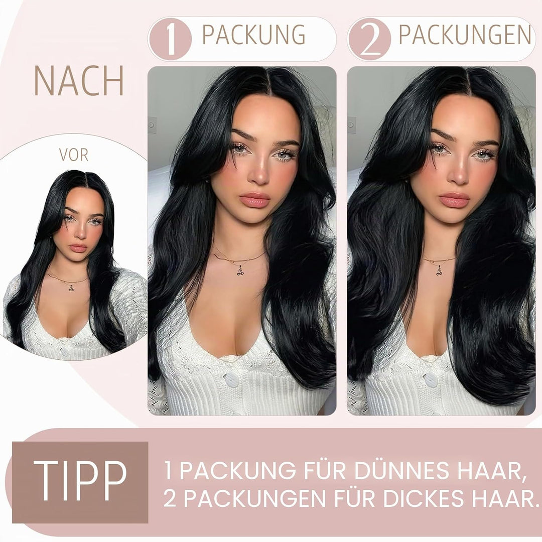SEGO Haarteil Clip in Extensions Echthaar DICKER Haarverlängerung 1 Tresse 5 Clips Human Hair Glatt