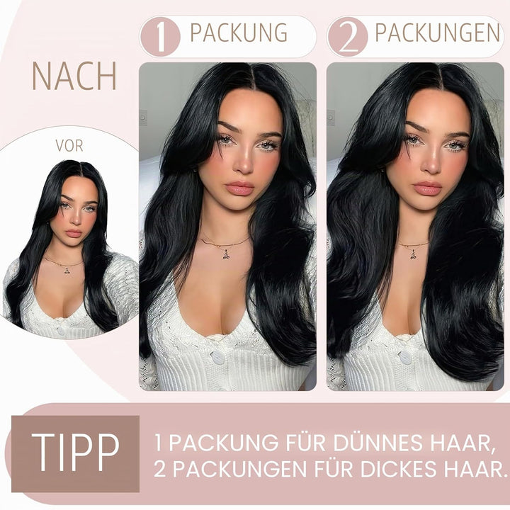 SEGO Haarteil Clip in Extensions Echthaar DICKER Haarverlängerung 1 Tresse 5 Clips Human Hair Glatt