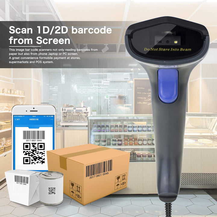 NETUM Kabelgebundener 2D QR Barcode-Scanner - Handheld Automatischer Omnidirektionaler Barcode-Leser