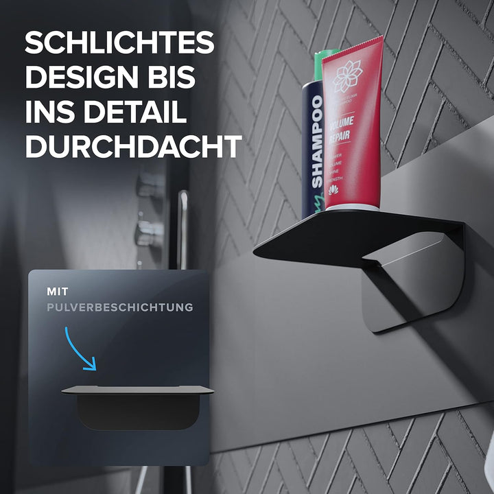 Badablage Gimsoya | Edelstahl | schwarz matt | ohne Bohren | schwarz matt | hängend im Bad oder in d