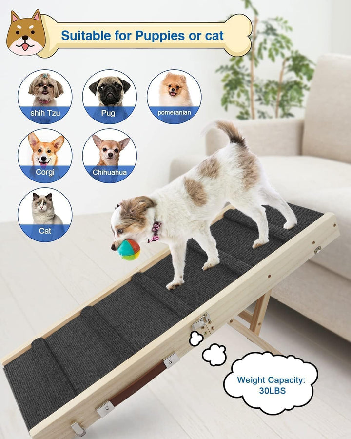 Hunderampe,Hundetreppe aus Holz,Tragbare Katzen Rampe für Bett Sofa, 4 Höhenverstellbare von 25CM bi