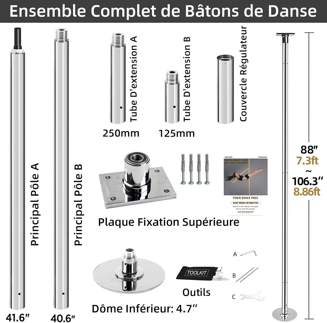 PRIOR FITNESS Permanente Tanzstange mit Fester Platte Tanzstange für Zuhause Tanzstange mit Deckenha