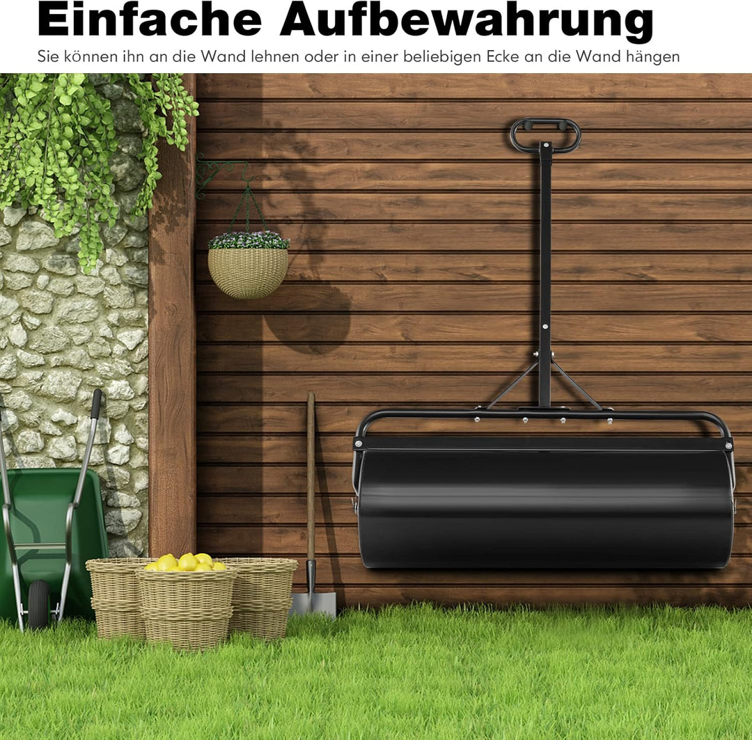 COSTWAY Rasenwalze befüllbar Wasser oder Sand, 63 L, Ø 30 cm x 99 cm, Bodenwalze mit Griff, Gartenwa