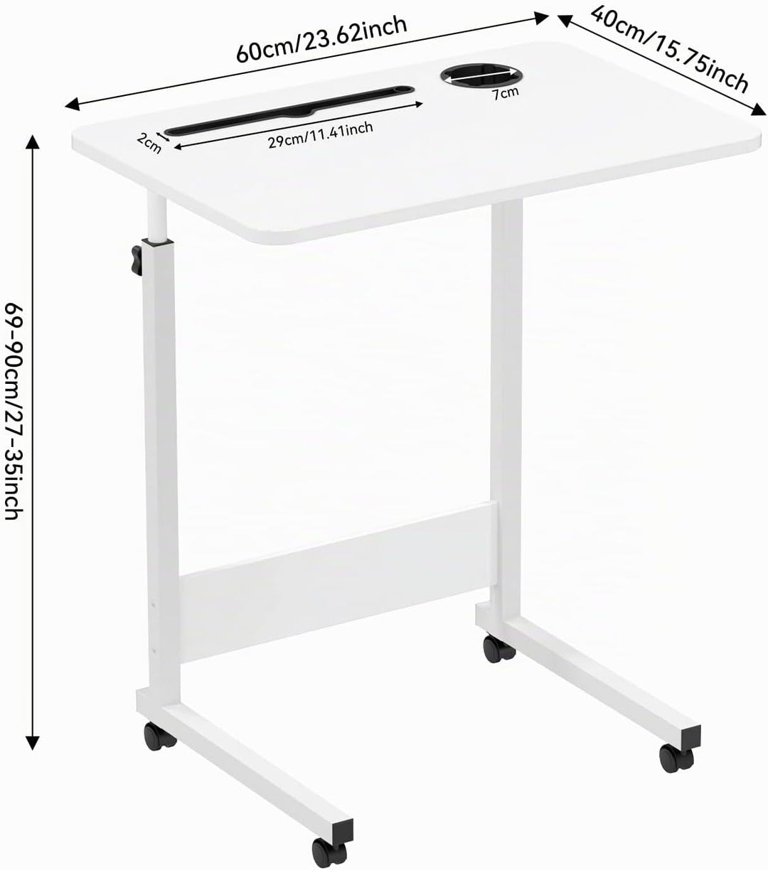 PIPIPOXER 60x40cm Laptoptisch mit Rollen, Laptoptisch höhenverstellbarer 69-90 cm, Schreibtisch Comp