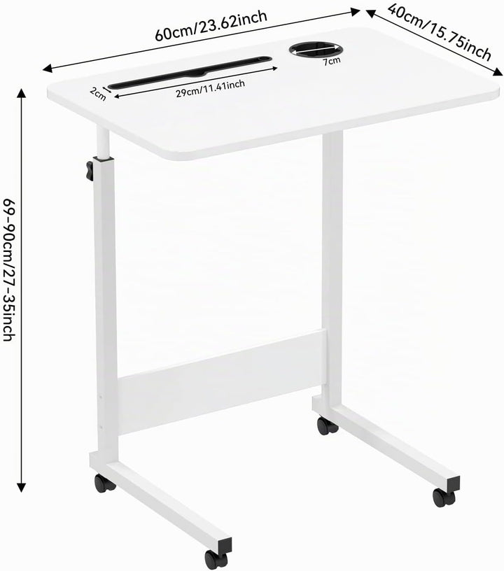 PIPIPOXER 60x40cm Laptoptisch mit Rollen, Laptoptisch höhenverstellbarer 69-90 cm, Schreibtisch Comp