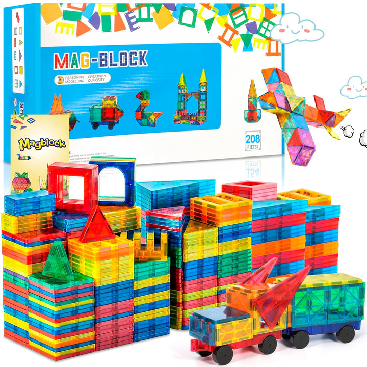 208Pcs Magnetische Bausteine Spielzeug, Magnetisches Bauspielzeug, Puzzle Baustein, Magnetisches Kon
