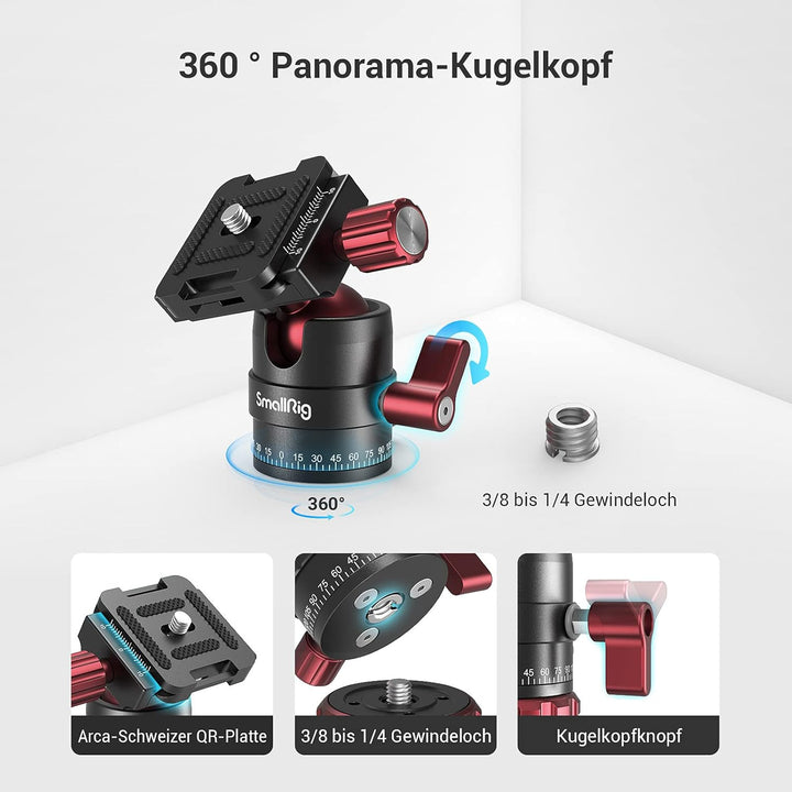 SMALLRIG 360° Kugelkopf mit 1/4 Zoll Schraubbefestigung Aluminium Mini Stativkopf für Canon/für Sony