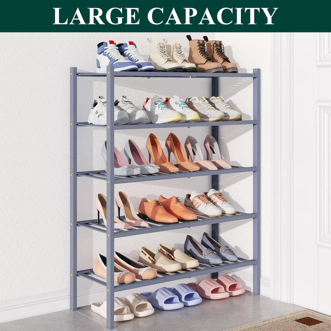 smiry Schuhregal aus Bambus, Schuhregal Platzsparend mit 5 Ebenen, Erweiterbar Stapelbar Shoe Rack,