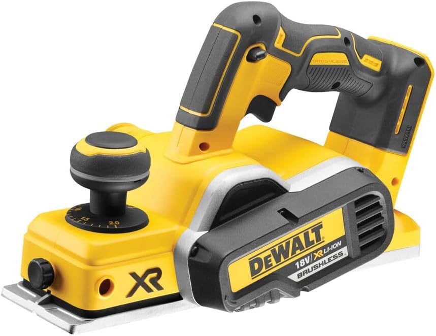 DeWalt Akku-Hobel (18 Volt, bürstenlos, Hobelbreite 82 mm, Messerwellendurchmesser 48 mm, inkl. Zube