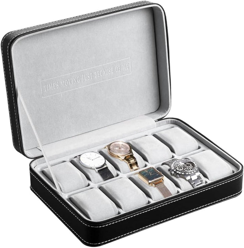 OSVINO Uhrenbox 10 Uhren Herren Schwarz Uhrenkasten Uhrenkissen aus Samt, Reise Schmuckkästchen Uhre