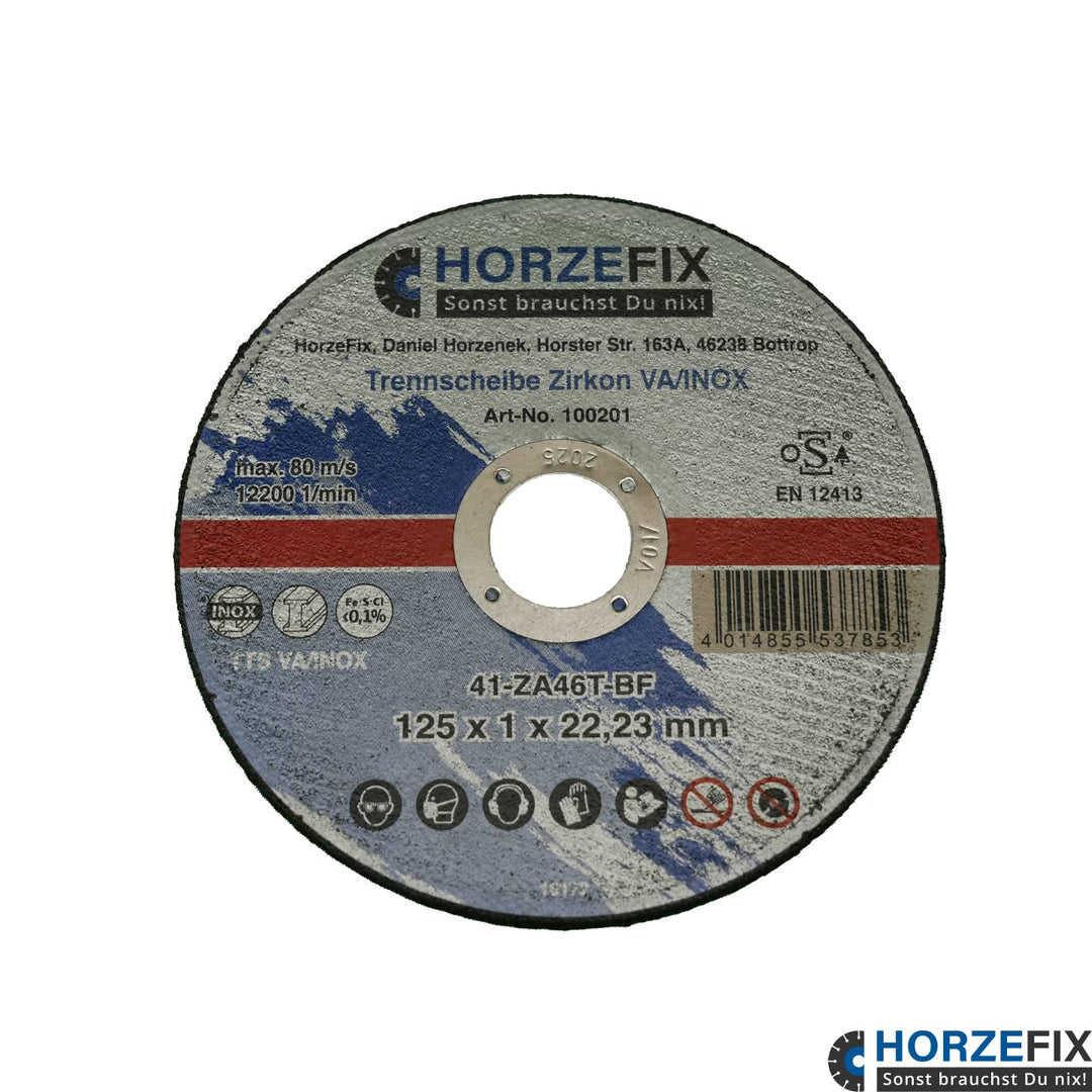 Trennscheibe Zirkon VA/INOX 125 x 1,0 mm x 22,23 Metall 1mm dünn für die Flex, 25