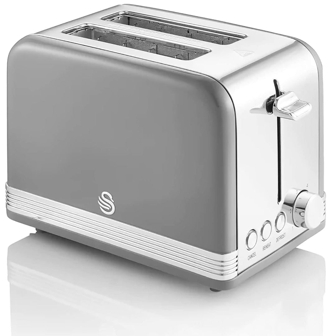Swan Retro ST19010GRNEU 2-Scheiben-Breitschlitz-Brottoaster, Vintage Design, 3 Funktionen: Auftauen/