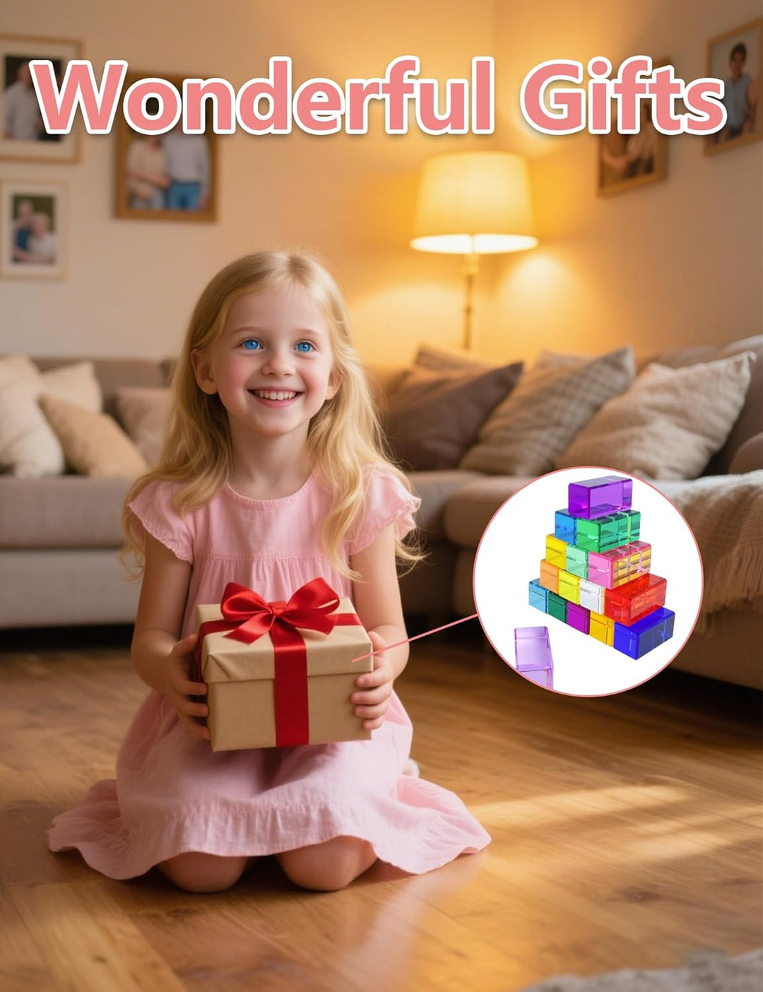 Jelly Blocks aus Acryl, Lichtbausteine Sensory Toys für Kinder, 16 Bunte Bauklötze ab 3 Jahren Acryl