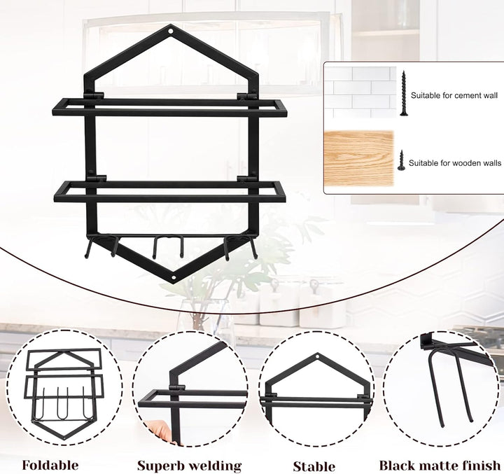 Metall Wandmontierter Weinhalter Rack, Weinglashalter Hängend Stehen Organizer für 2 Flaschen und 3