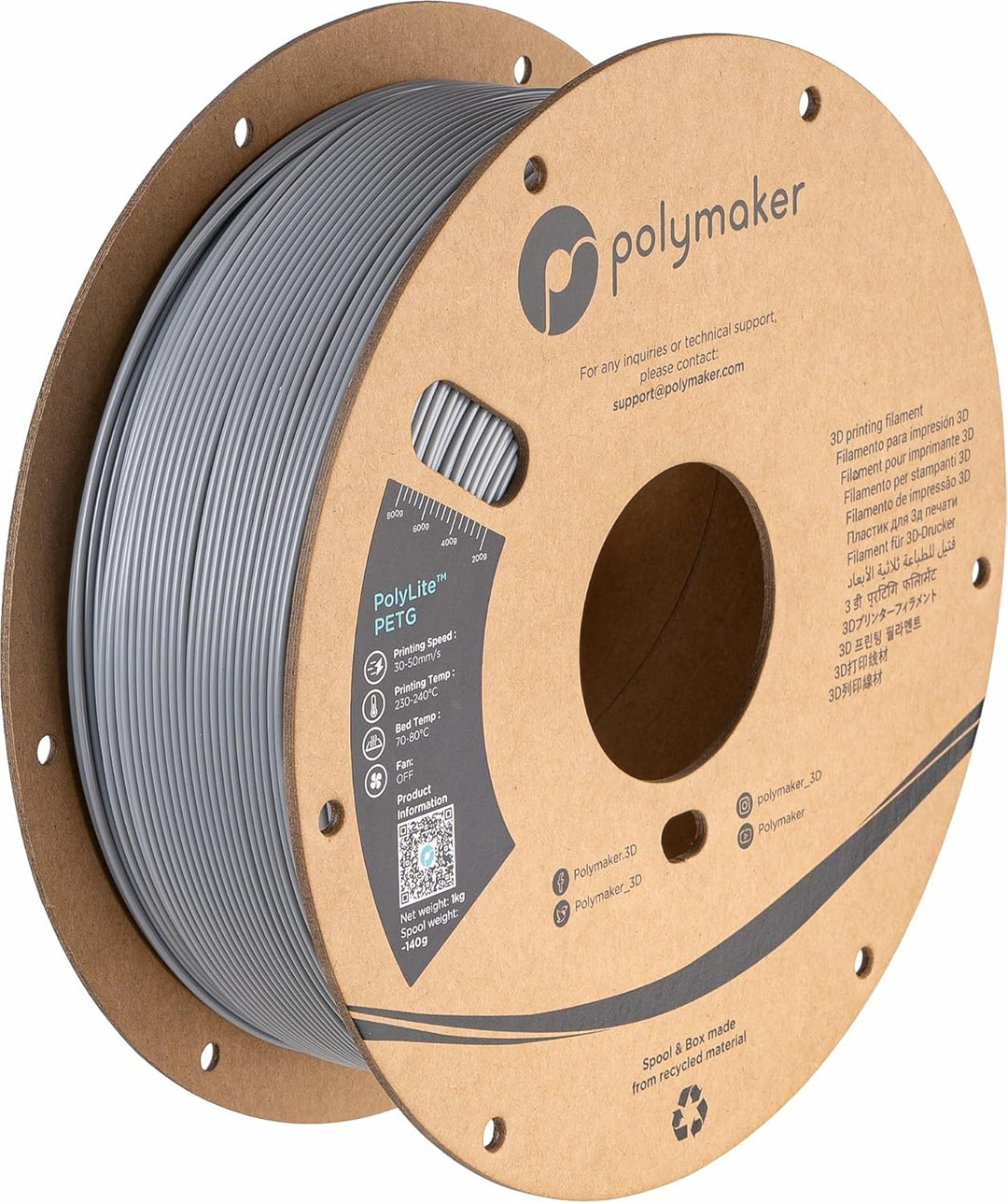 Polymaker PolyLite PETG Grau - 1,75mm - 1kg