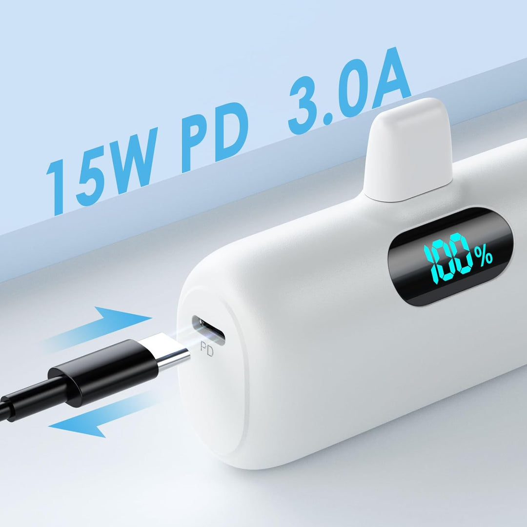 Mini Power Bank für iPhone 5000mAh, Upgrade 15W PD 3.0A Schnellladung, Leicht-Kompakt Powerbank LCD