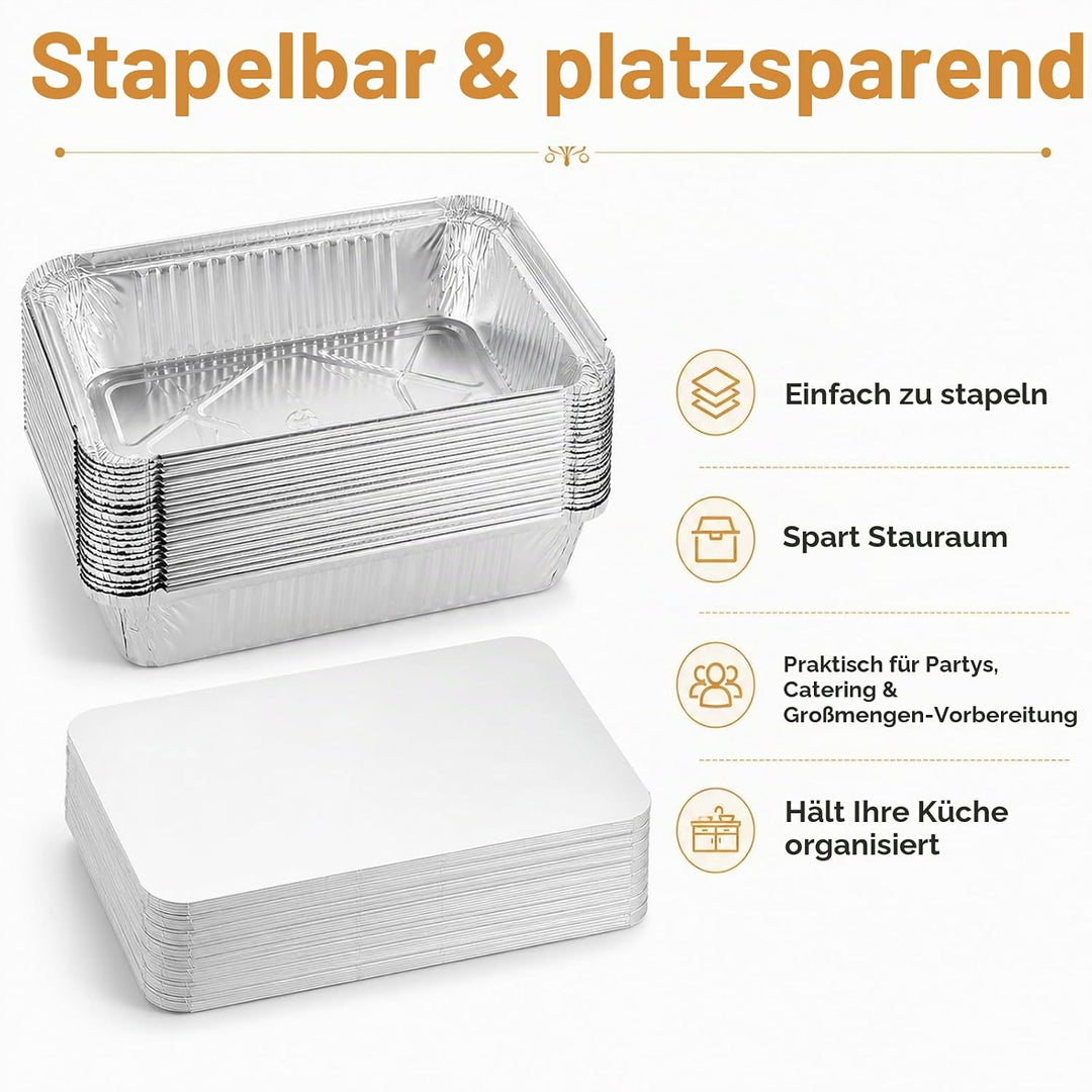 WOPPLXY 50 Stück Aluschalen mit Deckel, 1000ml Aluschalen Grill, 21,5 x 15 x 5cm Alu Grillschalen fü
