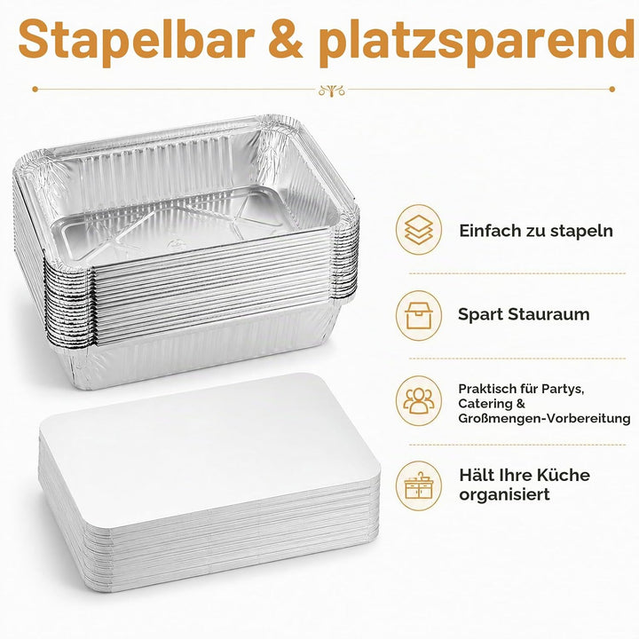 WOPPLXY 50 Stück Aluschalen mit Deckel, 1000ml Aluschalen Grill, 21,5 x 15 x 5cm Alu Grillschalen fü