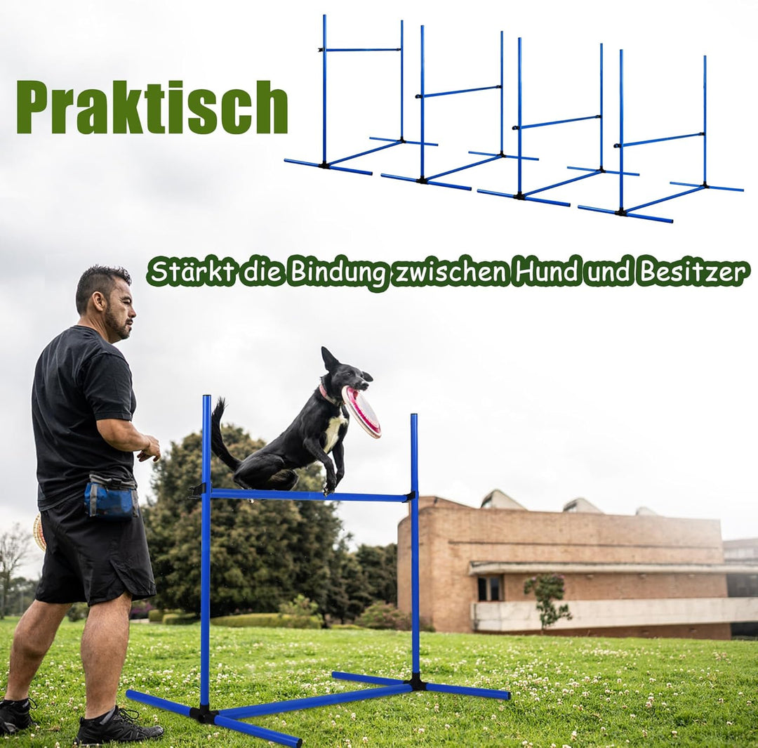 Blau 4X Hürden für Hunde Agility-Ausrüstung Slalom Stangen Höhenverstellbar Slalom Training Training