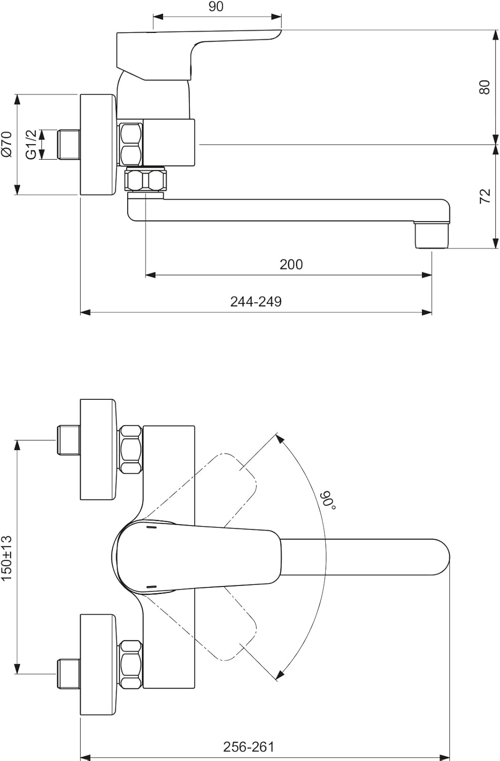 Ideal Standard B0726AA Spültisch-Wand-Einhebelmischer