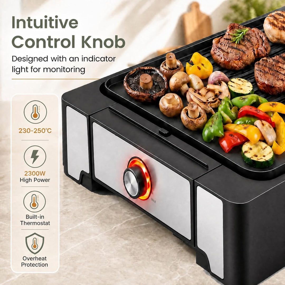LIFEZEAL Tischgrill, 2300W Elektrogrill mit Auffangschale &amp; kompakter Grillfläche, Indoorgrill mit A