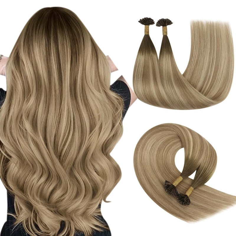 YoungSee Echthaar Extensions Bondings Balayage 45cm Bonding Extensions Echthaar Braun Balayage Blond